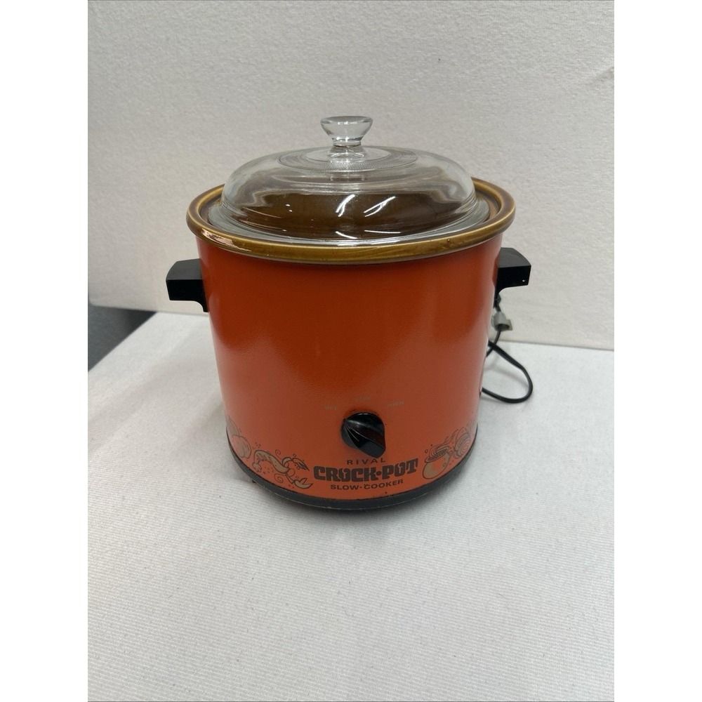 🔥Tested Vintage 1970s Rival Crock Pot Slow Cooker Orange 3.5 Quart Model 3100/2